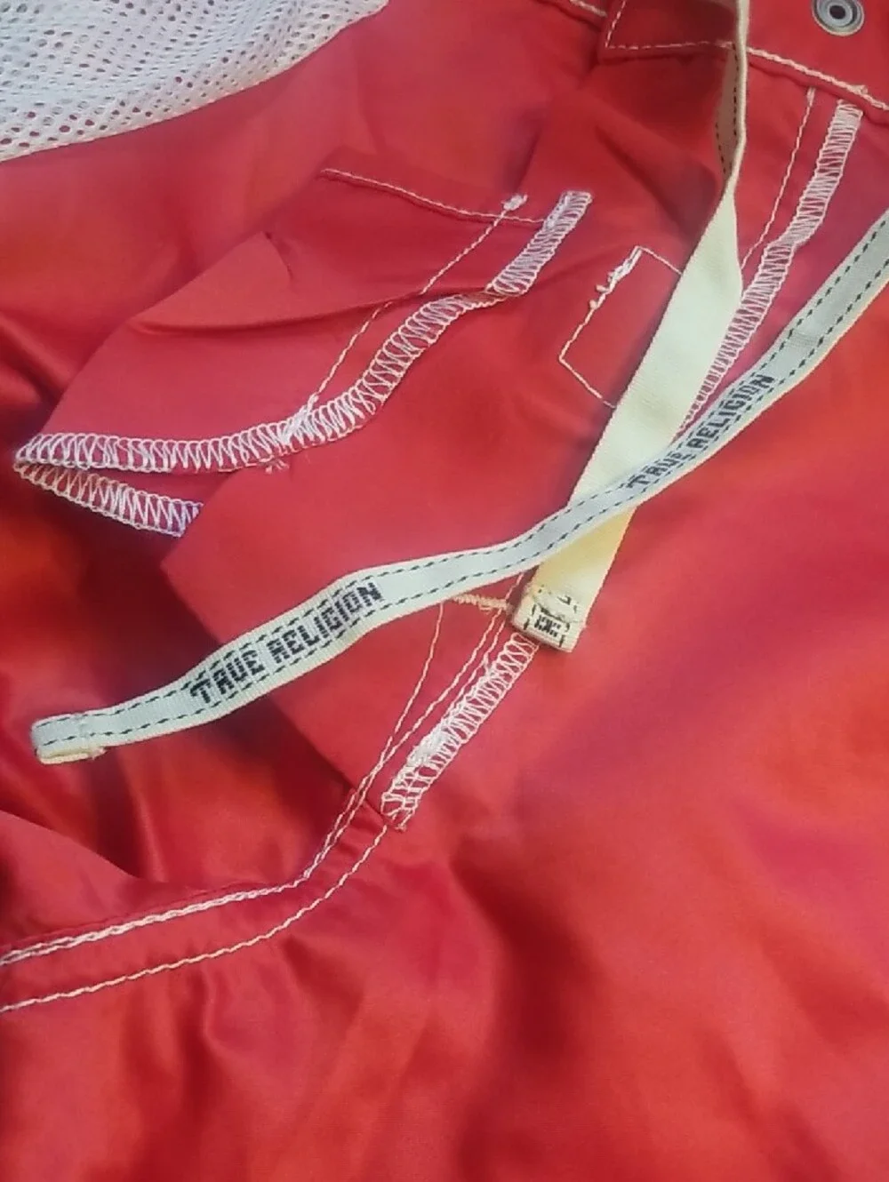 True Religion Men’s Bright Red Shorts with White Stitching